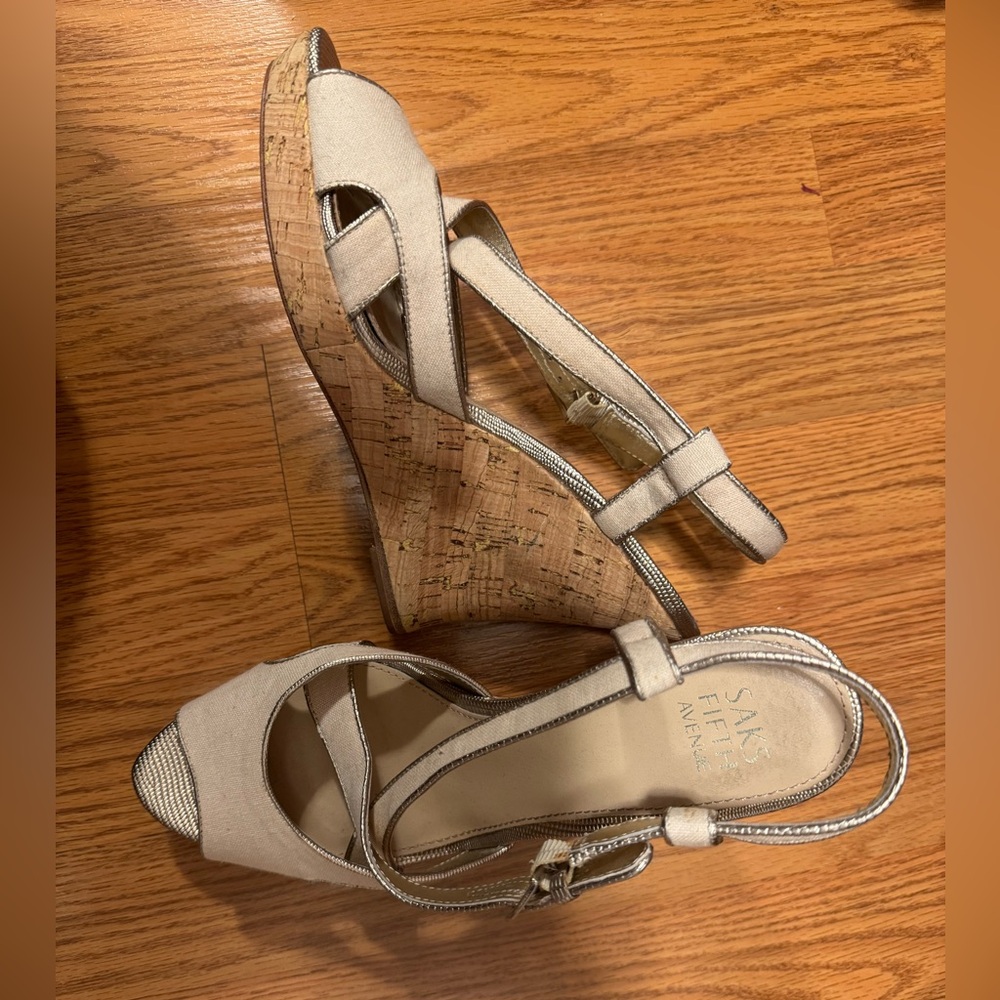 Saks Fifth Avenue Cream and Silver Heels with Chunky Design